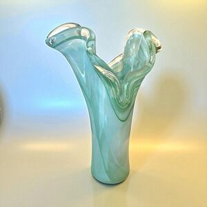 Murano Glass Vase – Clear & Turquoise Hand-Blown Art Glass – Crafted in Italy